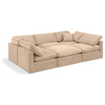 Meridian Furniture - Indulge Upholstered Modular U-Shaped Sectional, Beige, 6-Piece: 3 Armless Chair, 2 Corner Chair, 1 Ottoman, Down Stuffed Velvet - Experience ultimate comfort and style with our beige velvet Indulge Sectional. The luxurious velvet will elevate the aesthetic of any room. This sofa provides ample space for you to relax while its modular build offers the option of unlimited configurations. Whether you're looking to add a stylish element to your living room or a comfortable seating option to your bedroom, this sofa is the perfect choice.