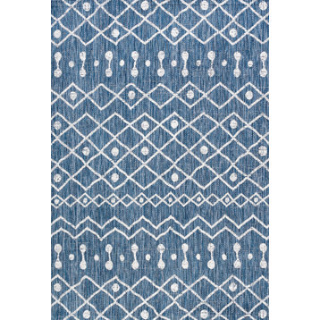 Nokat Tribal Bohemian Indoor/Outdoor Area Rug, Blue/Ivory, 8'x10'