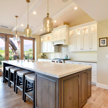 Large Island for Entertaining with glass pendants