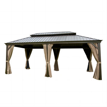 12' x 20' Outdoor Aluminum Hardtop Gazebo, Galvanized Steel Double Roof