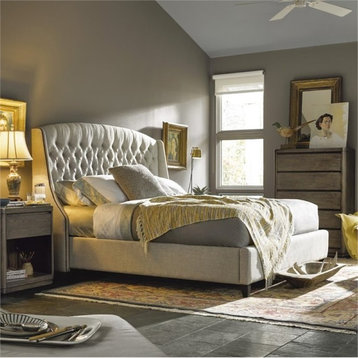 Beaumont Lane Modern Fabric Upholstered King Bed in Belgian Linen Beige/Graphite