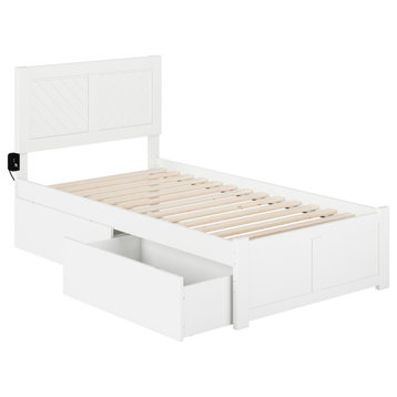 AFI Canyon Twin XL Wood Platform Bed With Footboard & Set of 2 Drawers, White