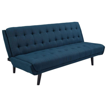 Midcentury Modern Futon Sofa, Soft Polyester Upholstery With Deep Tufting, Azure