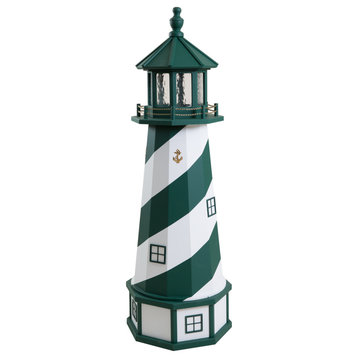 Outdoor Deluxe Wood and Poly Lumber Lighthouse Lawn Ornament, Green and White, 55 Inch, Standard Electric Light
