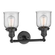 Small Bell 2-Light Bath Fixture, Clear Glass, Oil Rubbed Bronze