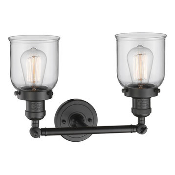 Small Bell 2-Light Bath Fixture, Clear Glass, Oil Rubbed Bronze