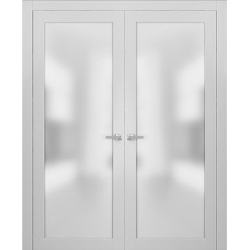 Planum 2102 Interior French Frosted Glass Doors 48x80 White Silk
