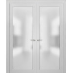 SARTODOORS - Planum 2102 Interior French Frosted Glass Doors 48x80 White Silk - Planum - the doors of modern minimal design.