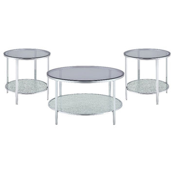 Frostine 3-Piece Chrome and Tempered Glass Occasional Set