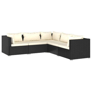 vidaXL Patio Lounge Set Outdoor Sectional Sofa Set 5 Piece Poly Rattan Black