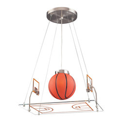 Basketball Court Pendant, Satin Nickel - Kids Ceiling Lighting