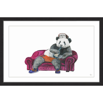 "Boozing Panda" Framed Painting Print, 24"x16"