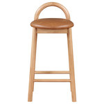 Meridian Furniture - Meridian Furniture Calvin Vegan Leather Stool, Cognac, Natural Finish - Discover the look of simplicity with this beautiful Calvin vegan leather counter stool. An epitome of refined elegance and simplistic design, this stool is perfect for both the home bar and the kitchen counter. A cognac vegan leather seat looks so much like leather that only you will know its not. The mid-century modern stool features a handsome wooden base with cross bars that double as foot rests, so guests and family can "stay till closing time" in comfort.