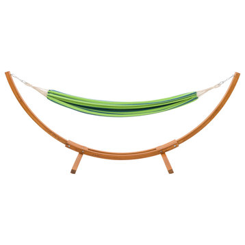 CorLiving Wood Frame Free Standing Sling Hammock in Blue and Green Stripes