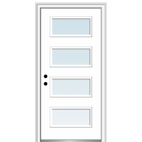 36"x80" 4 Lites Clear Right-Hand Inswing Primed Fiberglass Door, 6-9/16"