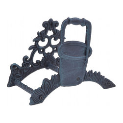 Import Wholesales - Garden Hose Holder, Water Pail Bucket, Verdigris Cast Iron, 10" - Garden Hose Reels