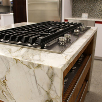 Calacatta Oro Marble Counter Top with Kitchen Aid 36" Cooktop KCGS956ESS