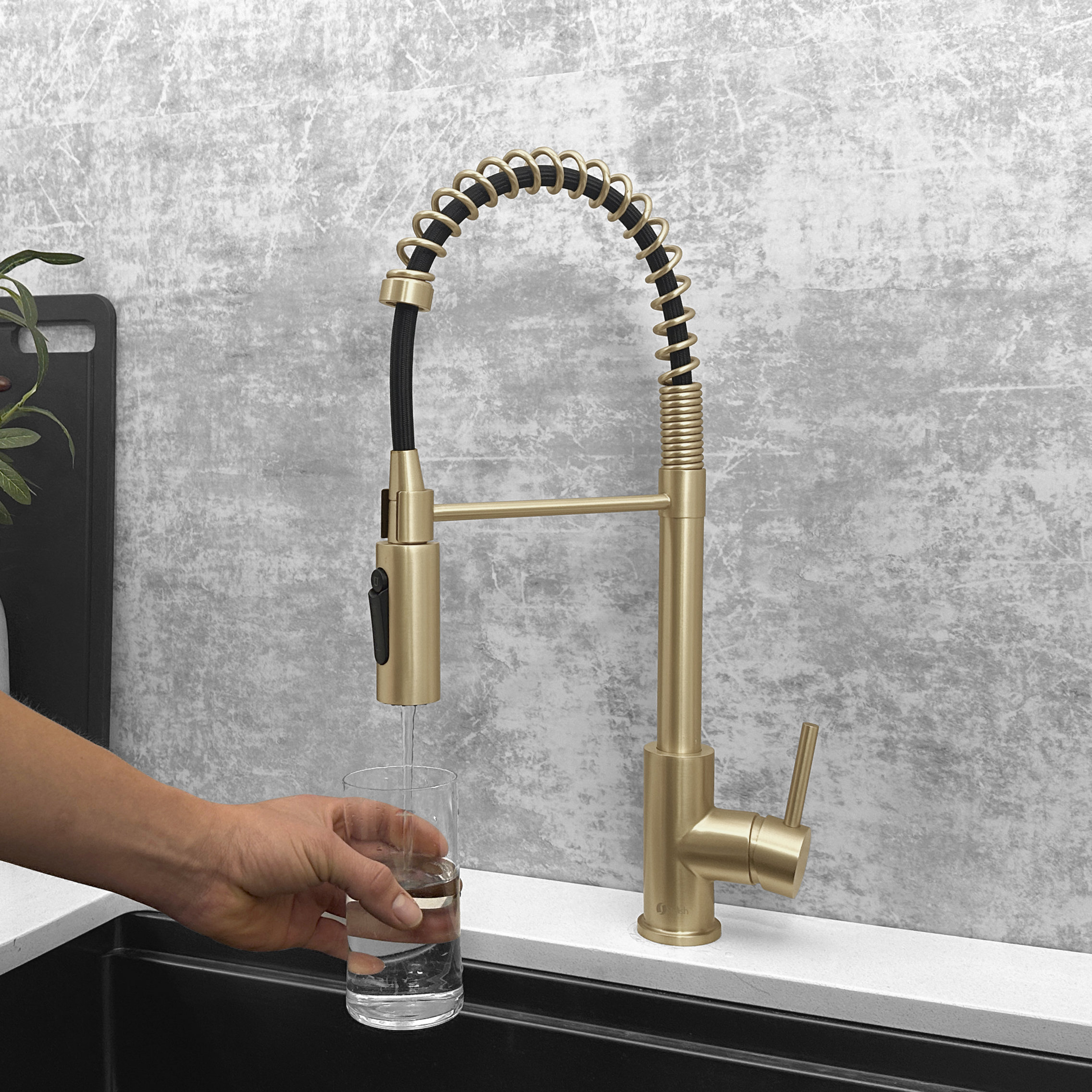 STYLISH Milano Pull-Down Kitchen Faucet with water filter, Stainless Steel., Brushed Gold