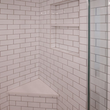 MSI Glossy White Subway Tile with Inset Shelving and Shower Bench