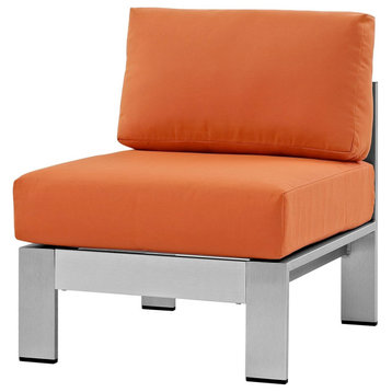 Patio Armless Chair, Aluminum Frame With Cushioned Seat and Back, Orange