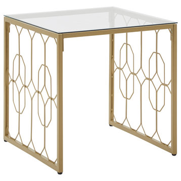 Fortes Octagon Pattern Gold Metal and Glass Table