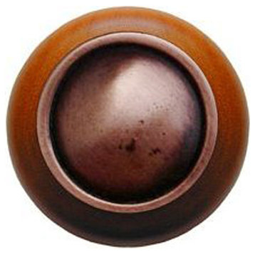 Plain Dome Cherry Wood Knob, Antique-Style Copper