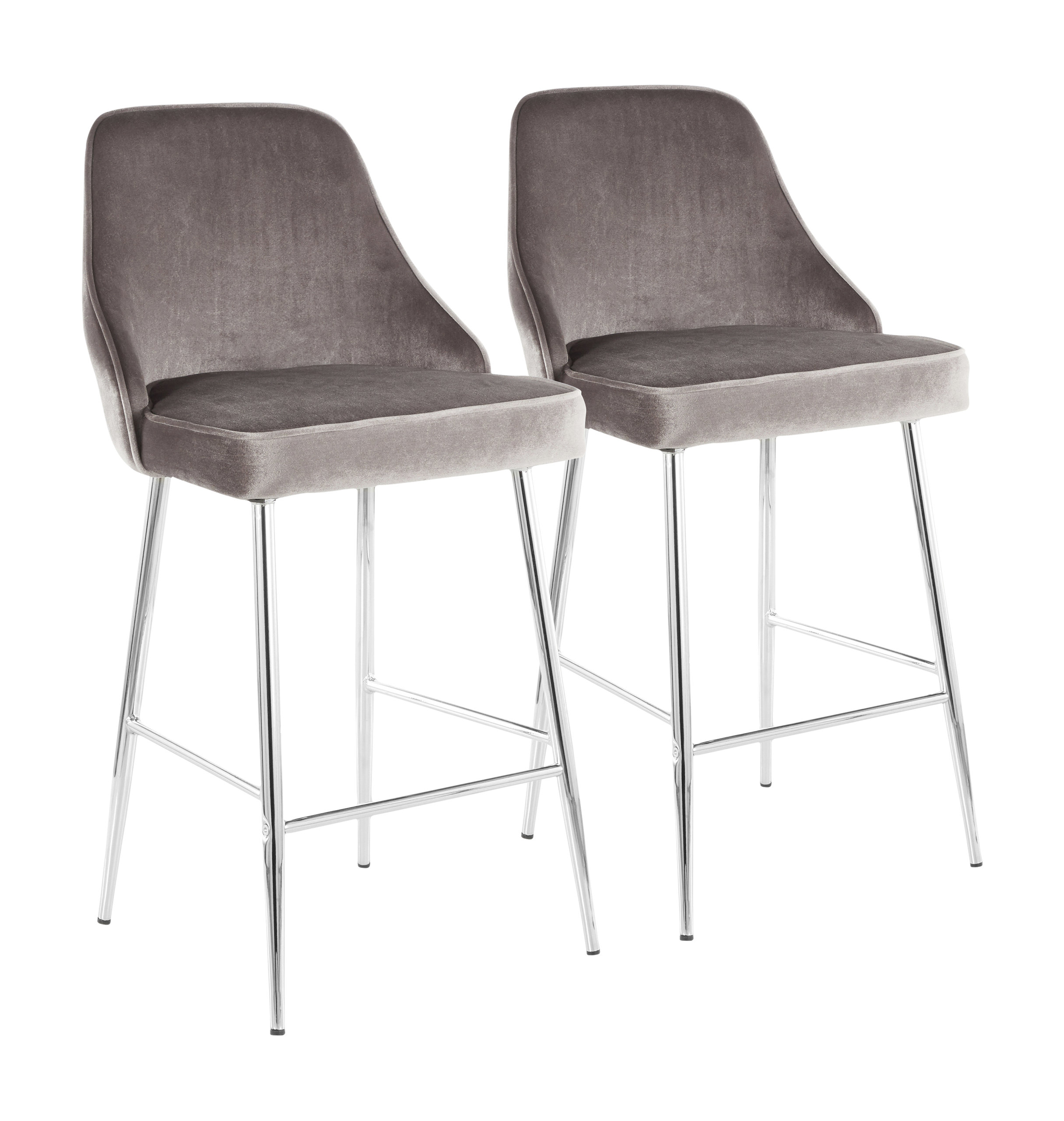 Lumisource Marcel Counter Stool, Chrome and Silver Velvet, Set of 2