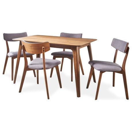 GDF Studio 5-Piece Meanda Mid Century Wood Dining Set, Dark Gray