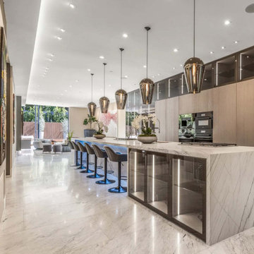 Luxury Contemporary Bel Air Kitchen with Waterfall Panels
