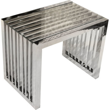 Soho Rectangular Stainless Steel End Table With Tempered Glass Top