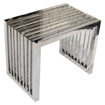 Soho Rectangular Stainless Steel End Table With Tempered Glass Top