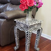 Floral Bone Inlay French Style 12 Inch Black & White Accent Table / End Table