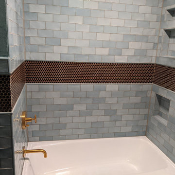Subway Tiled Bathroom w/ Penny Round Accent