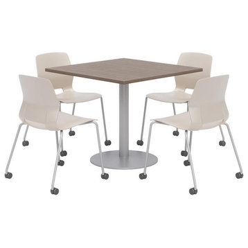 Olio Designs Teak Square 42in Lola Dining Set - Moonbeam Caster Chairs