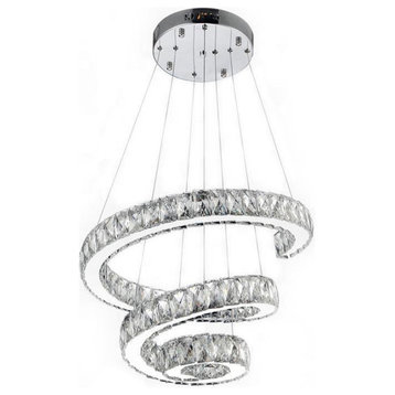 La Penne | Long Spiral Hanging Crystal Golden Chandelier, Silver, Dia19.7xh47.2", Cool Light, Dimmable