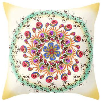 Floral Watercolor Mandala Throw Pillow Cover, 18"