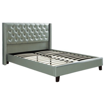 Benzara BM171728 Faux Leather Upholstered Full Size Bed Featuring Nail head Trim