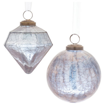 Blue Crackle Glass Ornament, 6-Piece Set