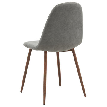 Mid Century Fabric Side Chair, Set of 4, Grey/Walnut