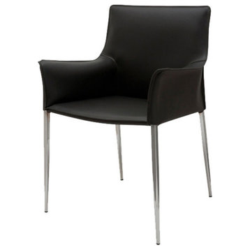 Nuevo Colter Leather Dining Arm Chair in Dark Gray