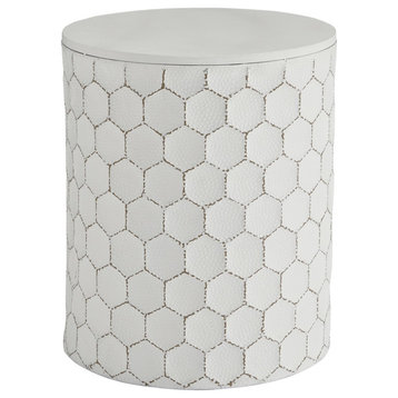 Benzara BM231410 Round Shaped Metal Accent Stool With Honeycomb Pattern, White