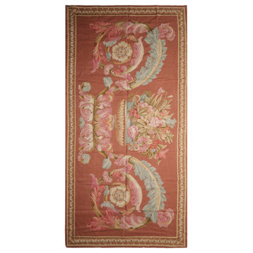 6'x12' Hand Woven Wool Oriental Area Rug, Rose, Pale Pink Color