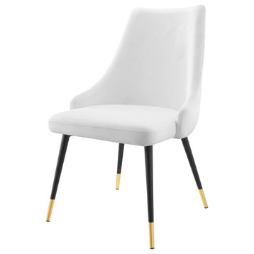 Tufted Side Dining Chair, Velvet, White, Modern, Bistro Restaurant Hospitality