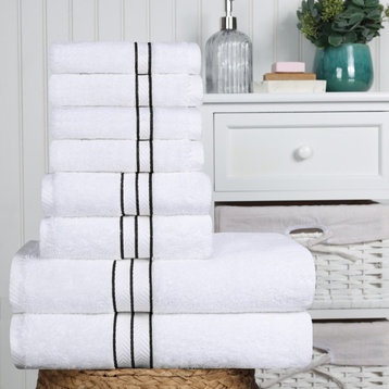 Turkish Cotton Solid Hotel Collection Towel Set, 8 Piece Towel Set, Black
