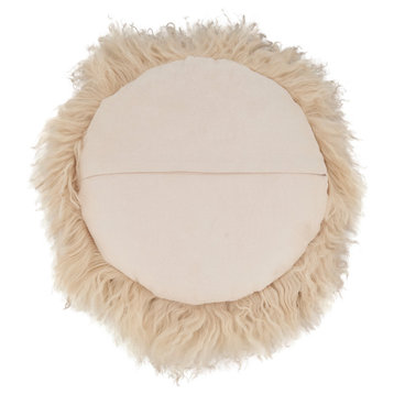 Mongolian Lamb Fur Poly Filled Throw Pillow, Oyster, 13"x13"
