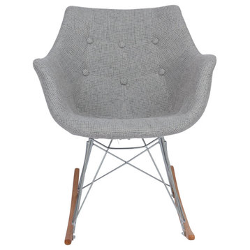 LeisureMod Willow Twill Fabric Eiffel Rocking Chair, Grey