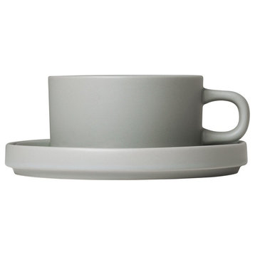 Pilar Tea Cups With Saucers, Set of 2, 6 oz, Mirage Gray
