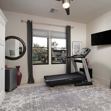 Spanish Transitional Home Gym with Direct Pool & Backyard Access