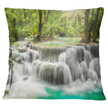 Kanchanaburi Erawan Waterfall Photography Throw Pillow, 16"x16"