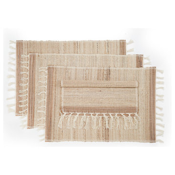 Fringed Biscotti Handwoven Banana Stem Placemats, Set Of 4